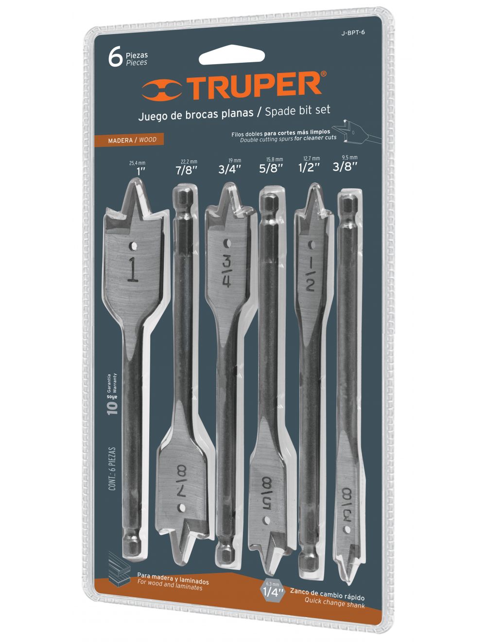 Spade Drill Bit Set 6pc Truper